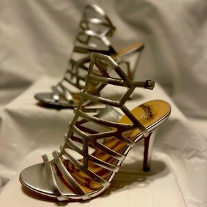 New York And Company High Heel Silver Strap Sandal Size 7